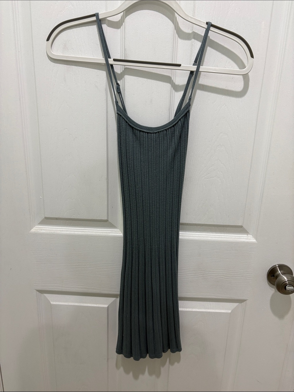 Abercrombie & Fitch Ribbed Slip Dress in Slate Green